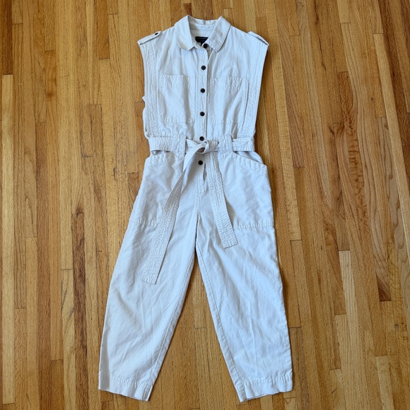 Banana Republic Cream Cotton Tie Waist Jumpsuit - Picture 5 of 12